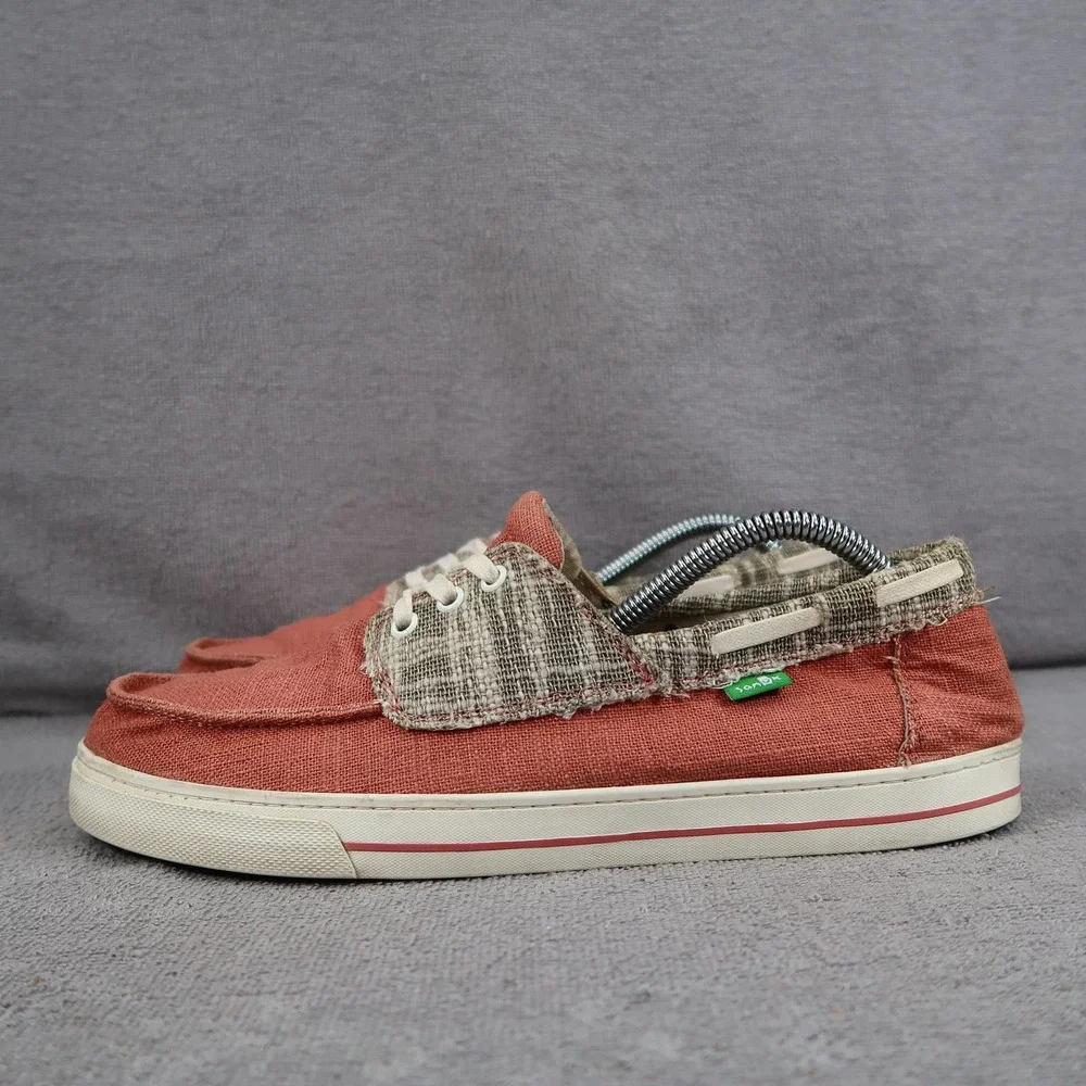 Sanuk Shoes Mens 9 Bisque Moc Toe Lace Up Boat Shoe Sneakers Casual_3